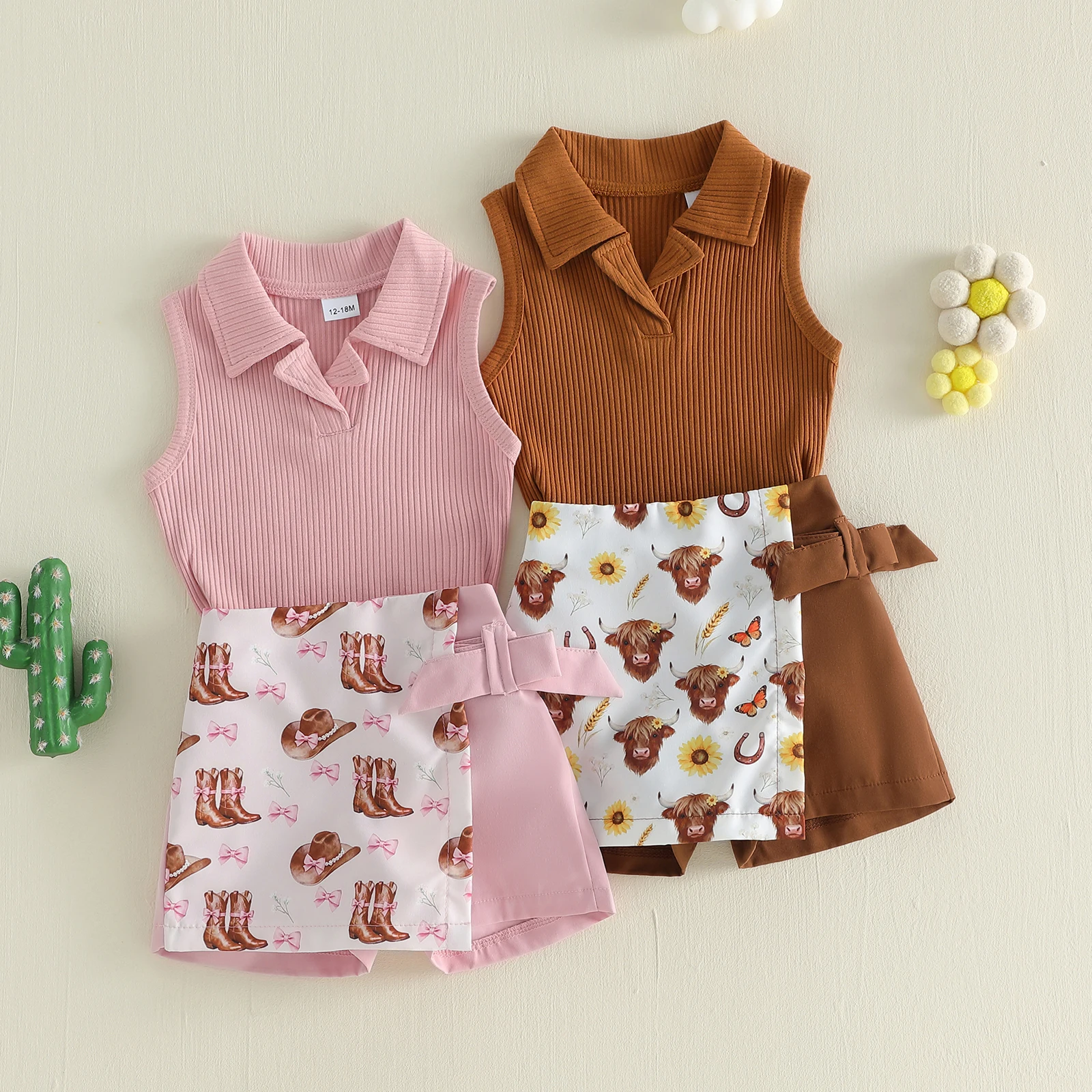Conjunto verano niña: camiseta sin mangas, falda estampada y sombrero - imagen 5