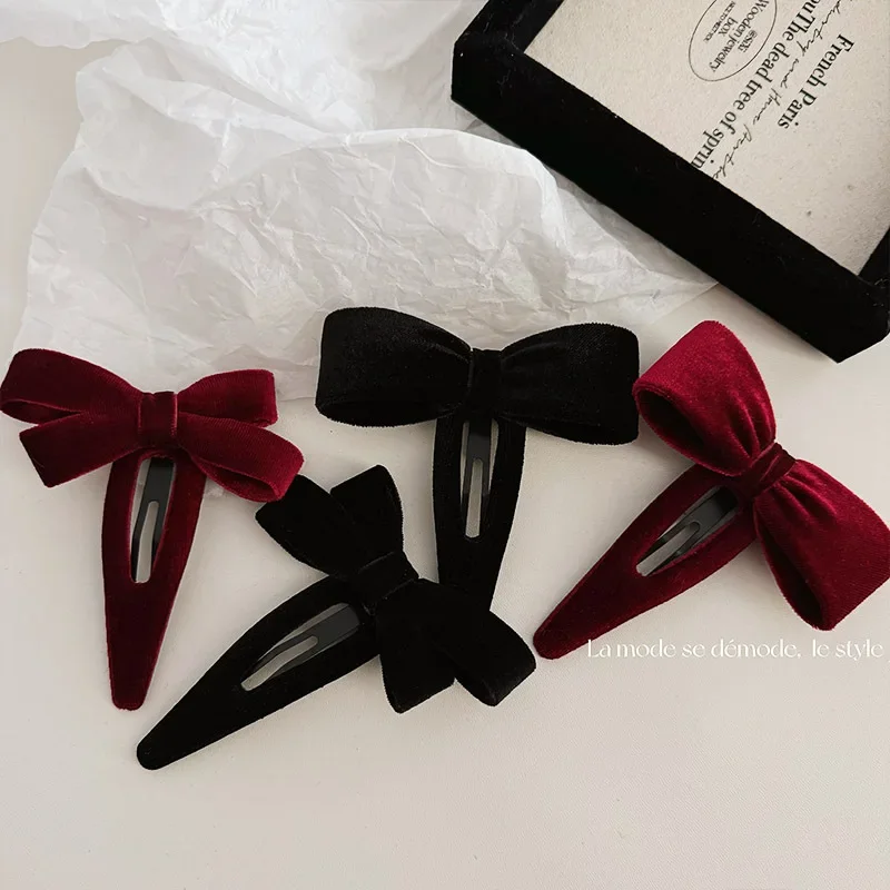 Clip de pelo doble lazo terciopelo – Retro elegante para niños - imagen 4