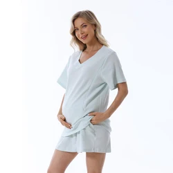 Camiseta lactancia waffle cuello pico V manga corta verano