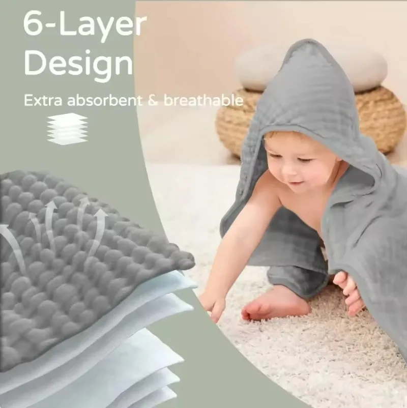 Toalla con capucha para bebé de algodón absorbente y suave - imagen 3