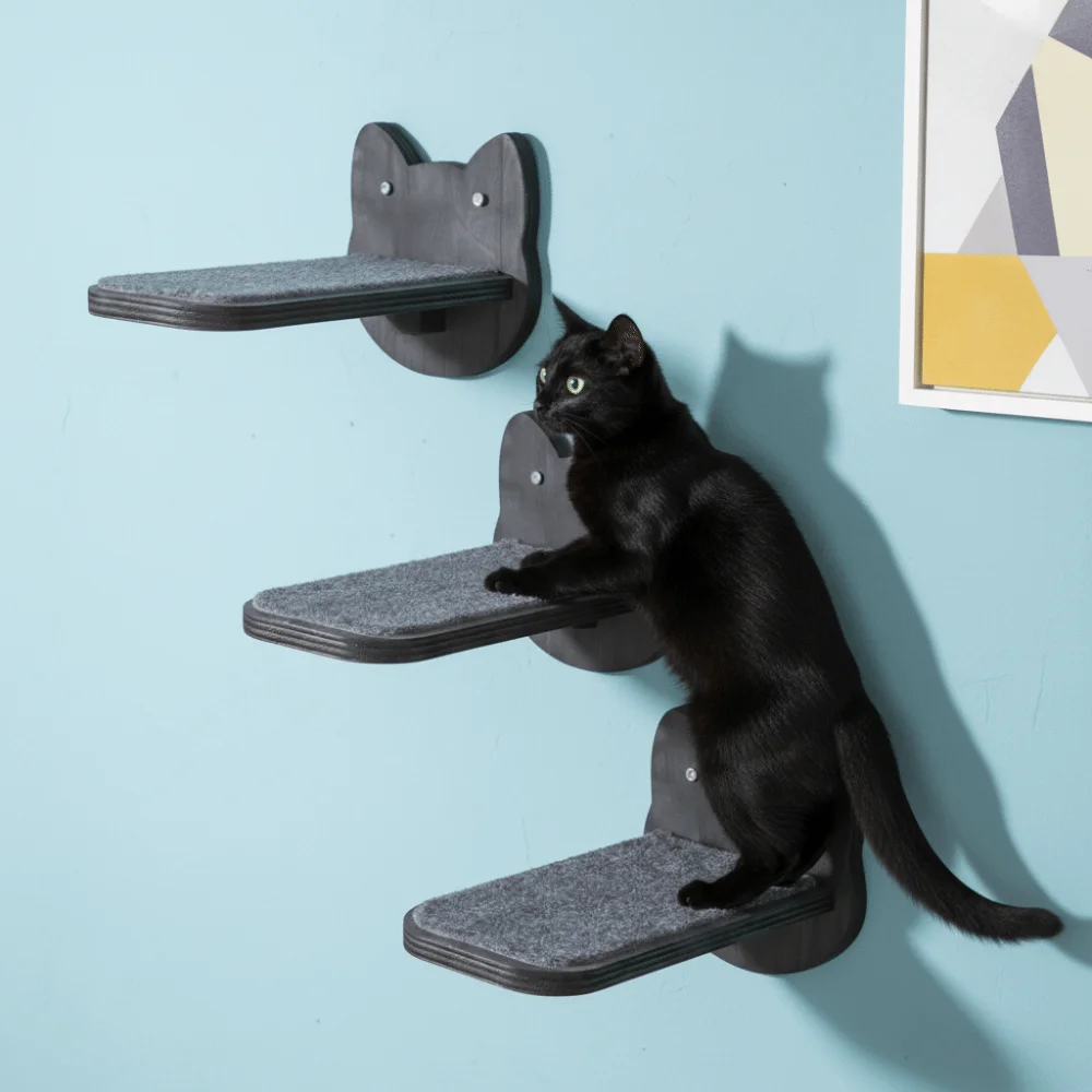 Rascador de pared para gatos con escalera y plataforma resistente - imagen 2