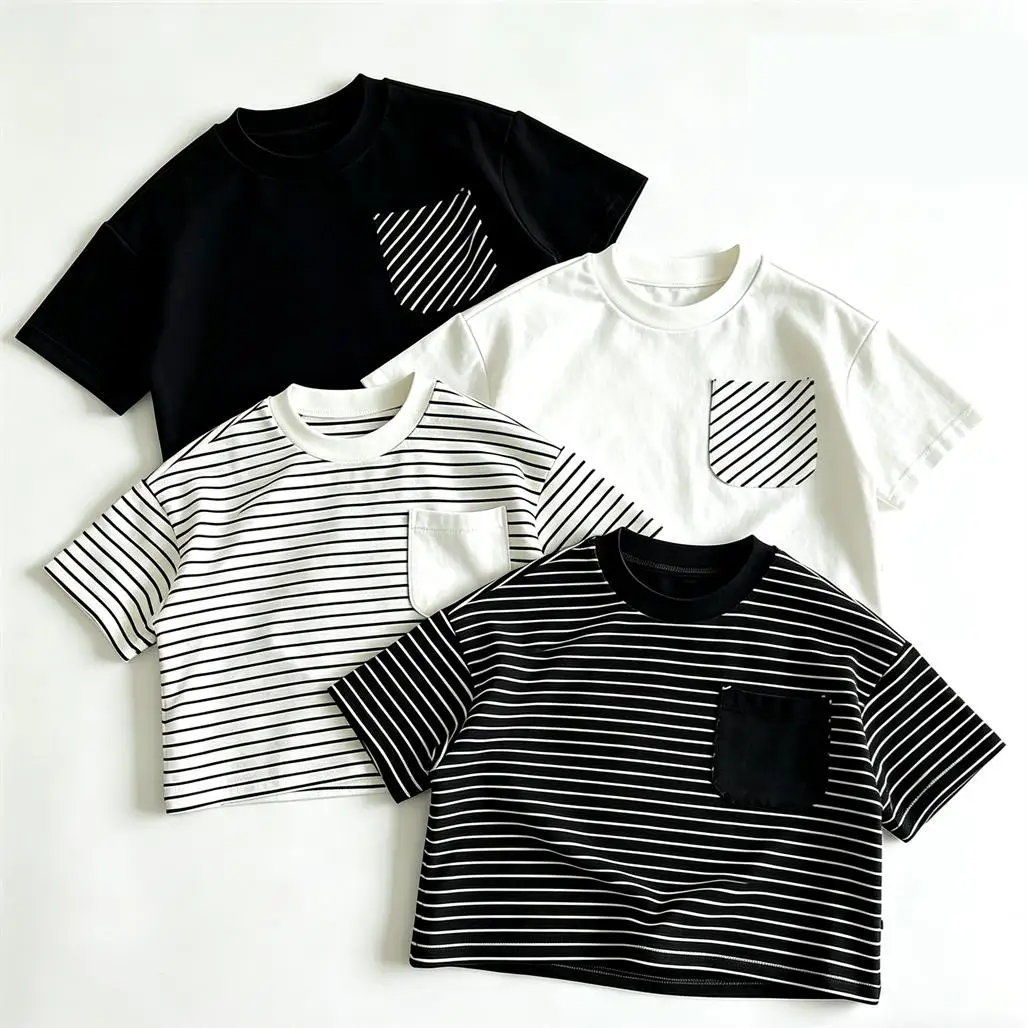 Camiseta básica niño de algodón cuello redondo, manga corta para verano