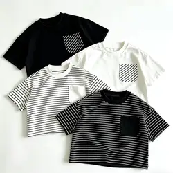 Camiseta básica niño de algodón cuello redondo, manga corta para verano