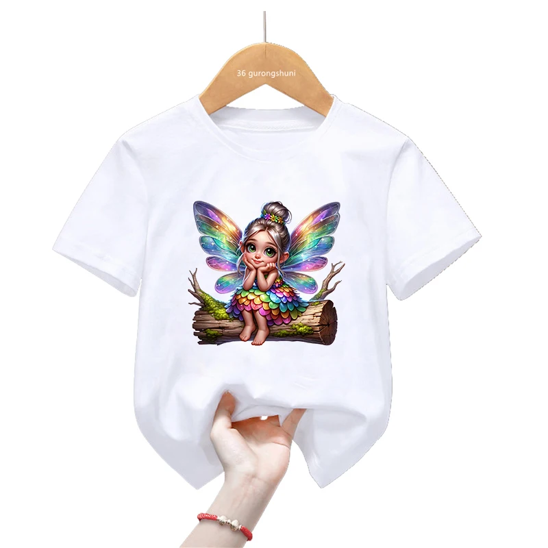 Camiseta de verano niña estampado mariposa arcoíris kawaii