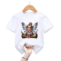 Camiseta de verano niña estampado mariposa arcoíris kawaii