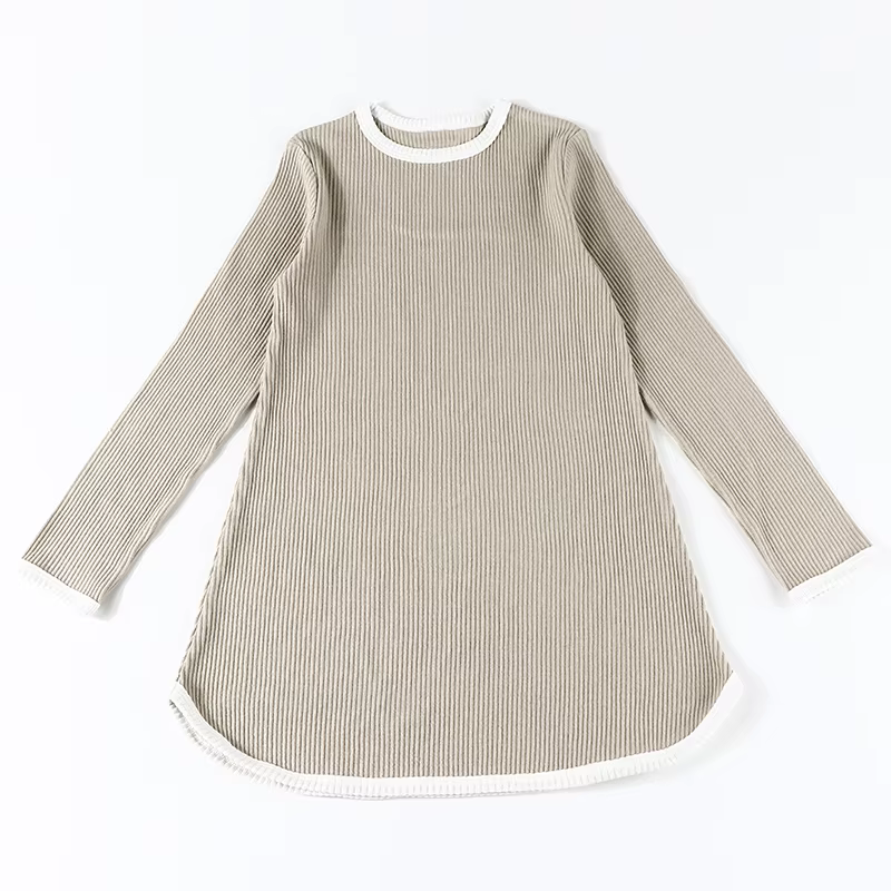 Vestido de verano para niña, cuello redondo con detalle acanalado