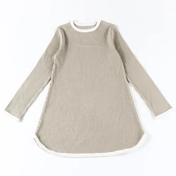 Vestido de verano para niña, cuello redondo con detalle acanalado