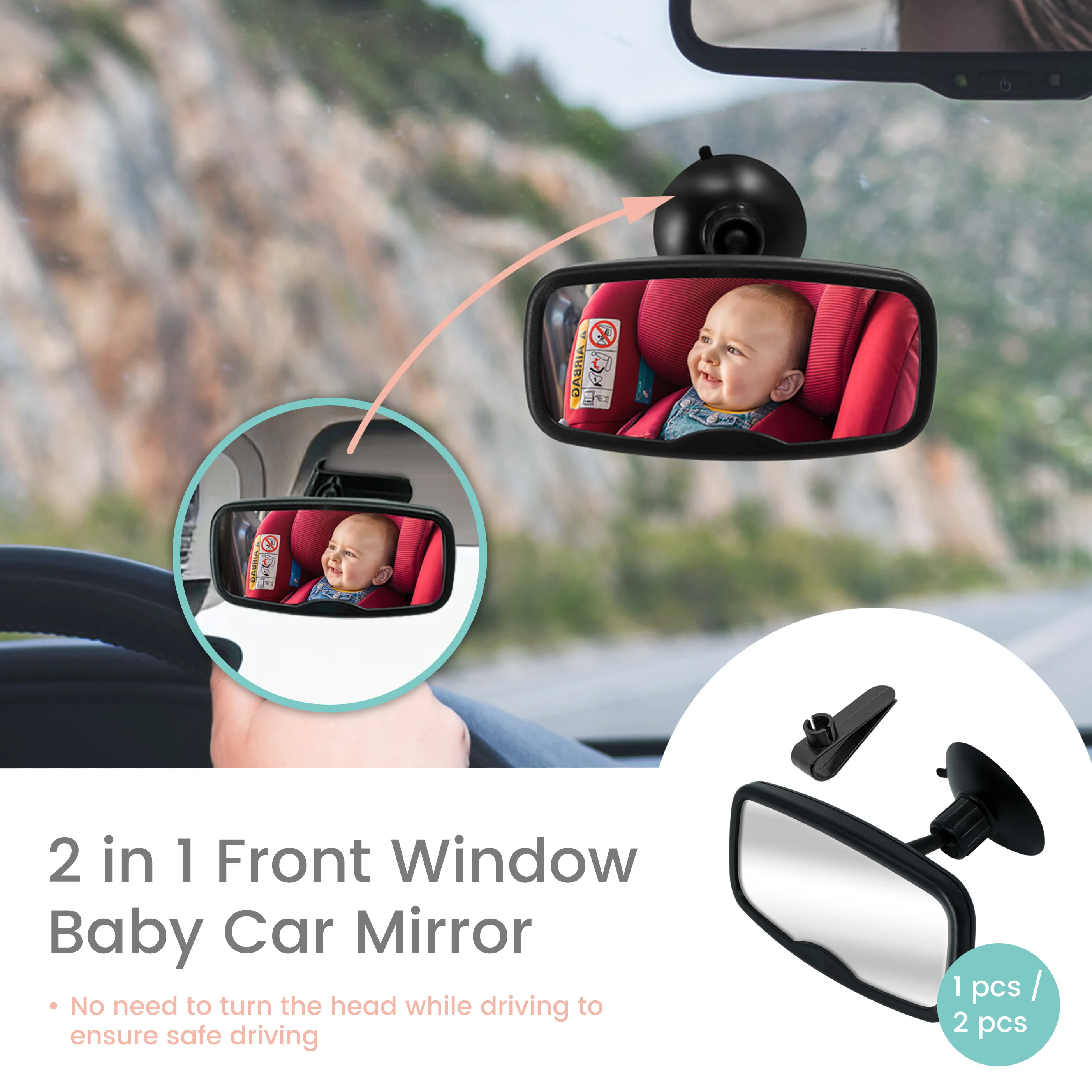 Espejo de asiento coche infantil ajustable giratorio con ventosas - imagen 4