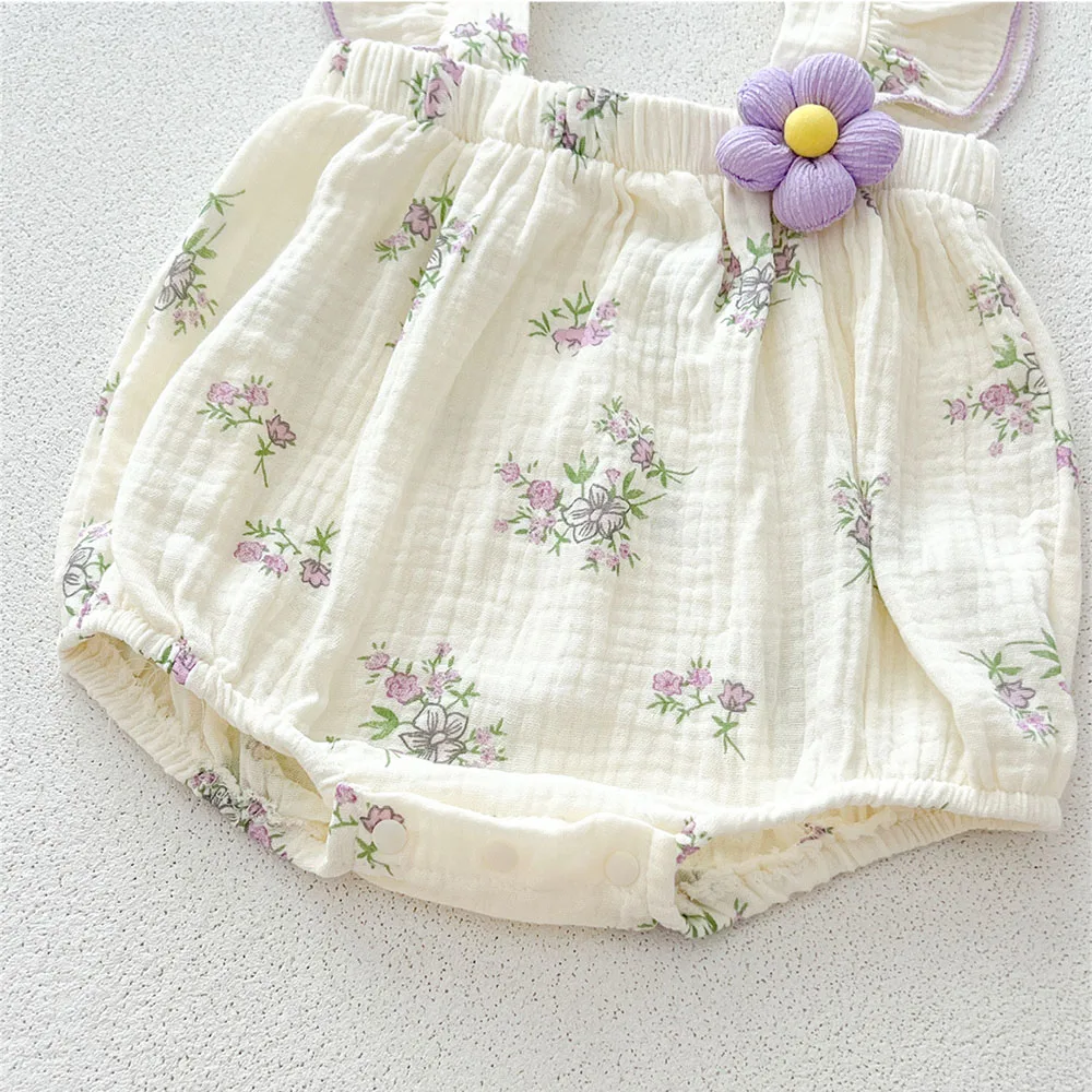 Body de lino con volantes floral para bebé con diadema - imagen 4