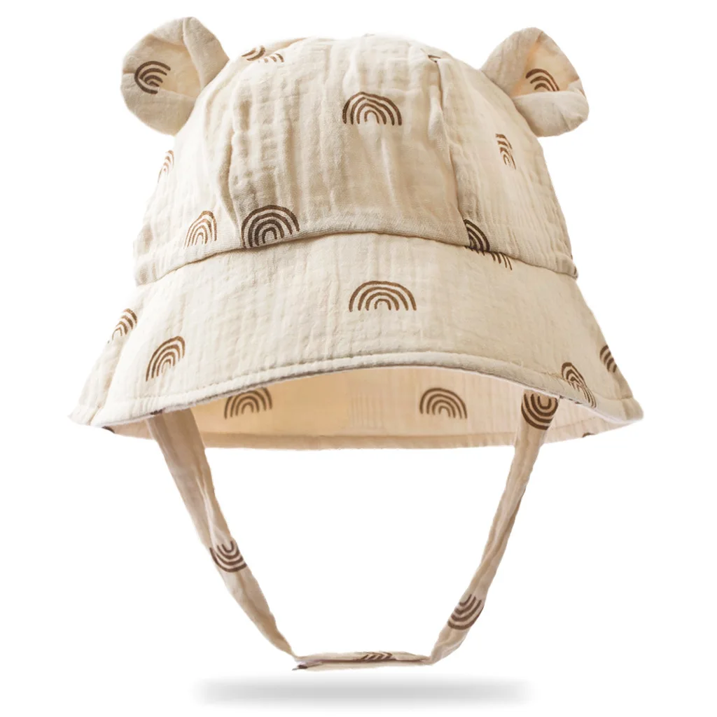 Sombrero pescador bebé algodón con flores caramelo, protección solar