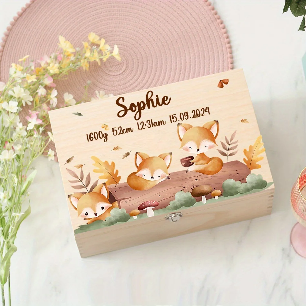 Caja de recuerdos de madera personalizada para niños – animales - imagen 3