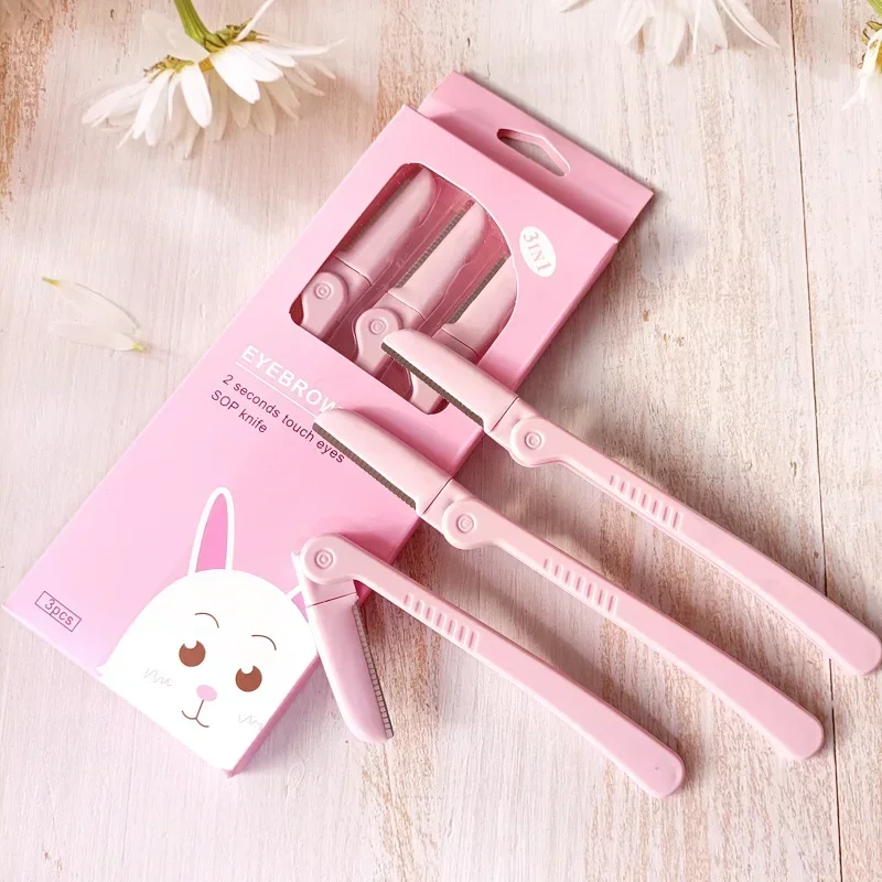 Rasuradora plegable rosa para cejas y axilas con cuchillas inox - imagen 4