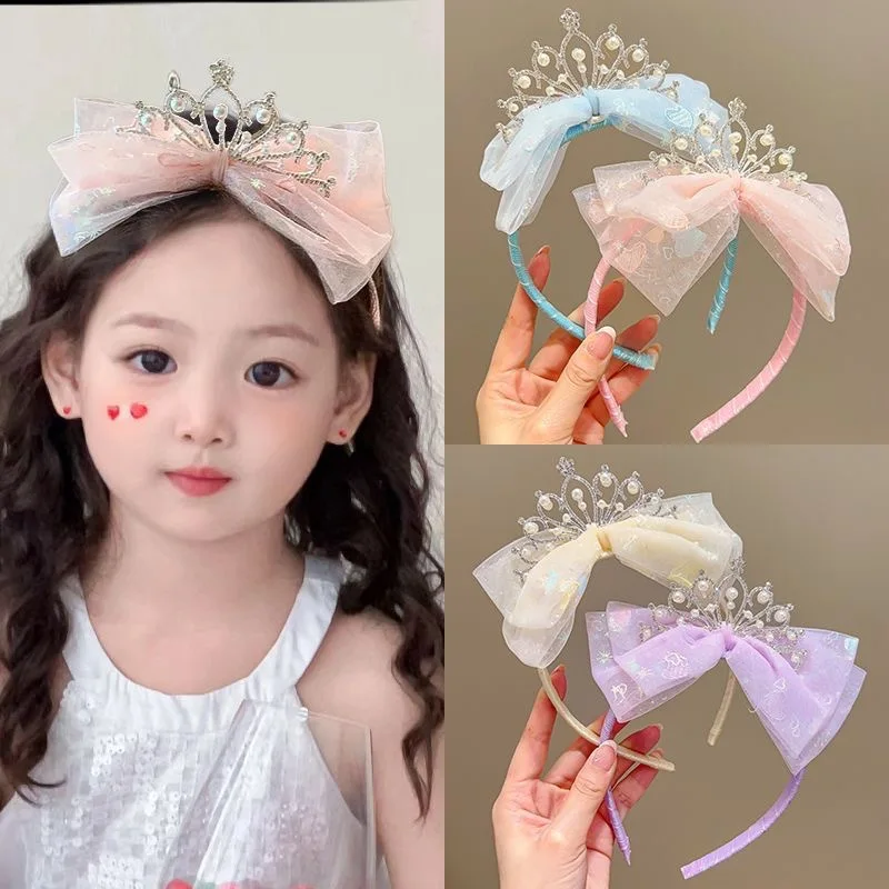 Diadema de corona para niñas con lazo de perlas y princesa - imagen 4