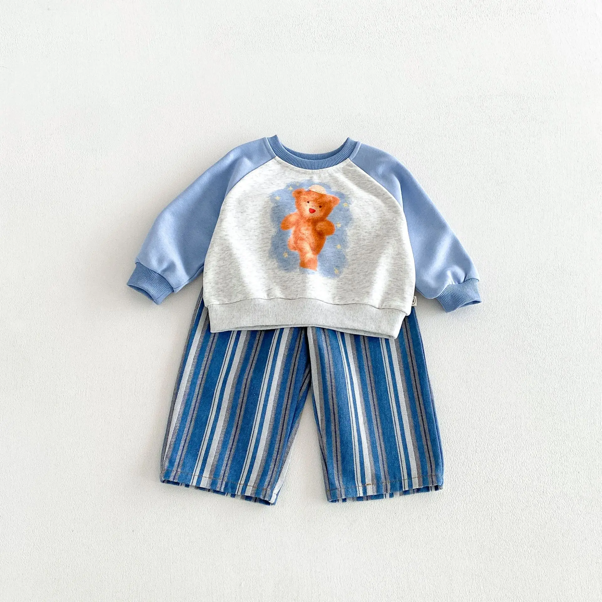 Pantalones vaqueros elásticos con rayas para niños pierna recta - imagen 4