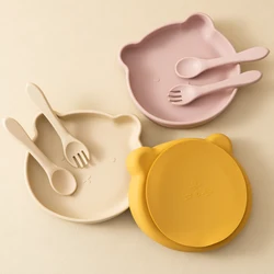Set de silicona para bebé: plato ventosa, cuenco y cubiertos