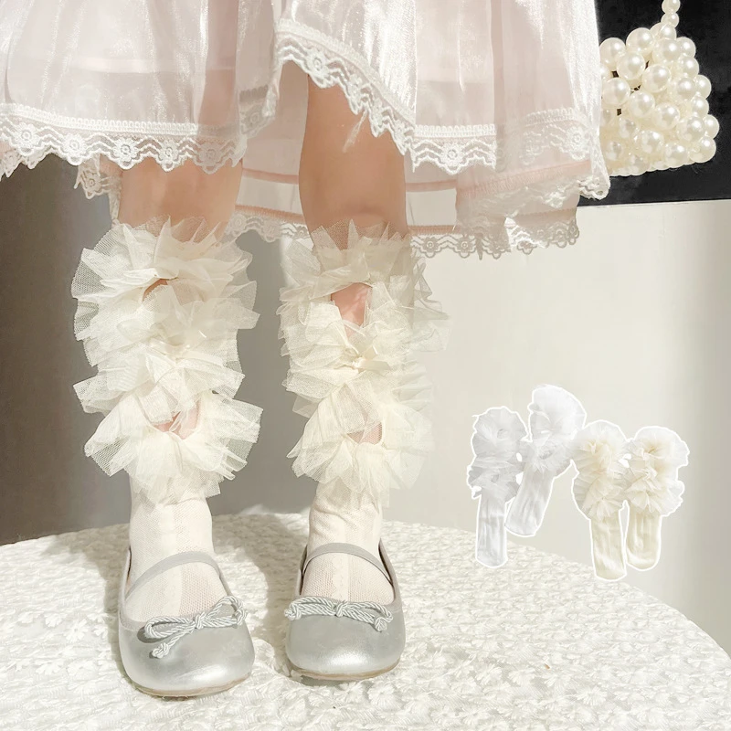 Calcetines altos para niñas con volantes de encaje estilo princesa - imagen 5