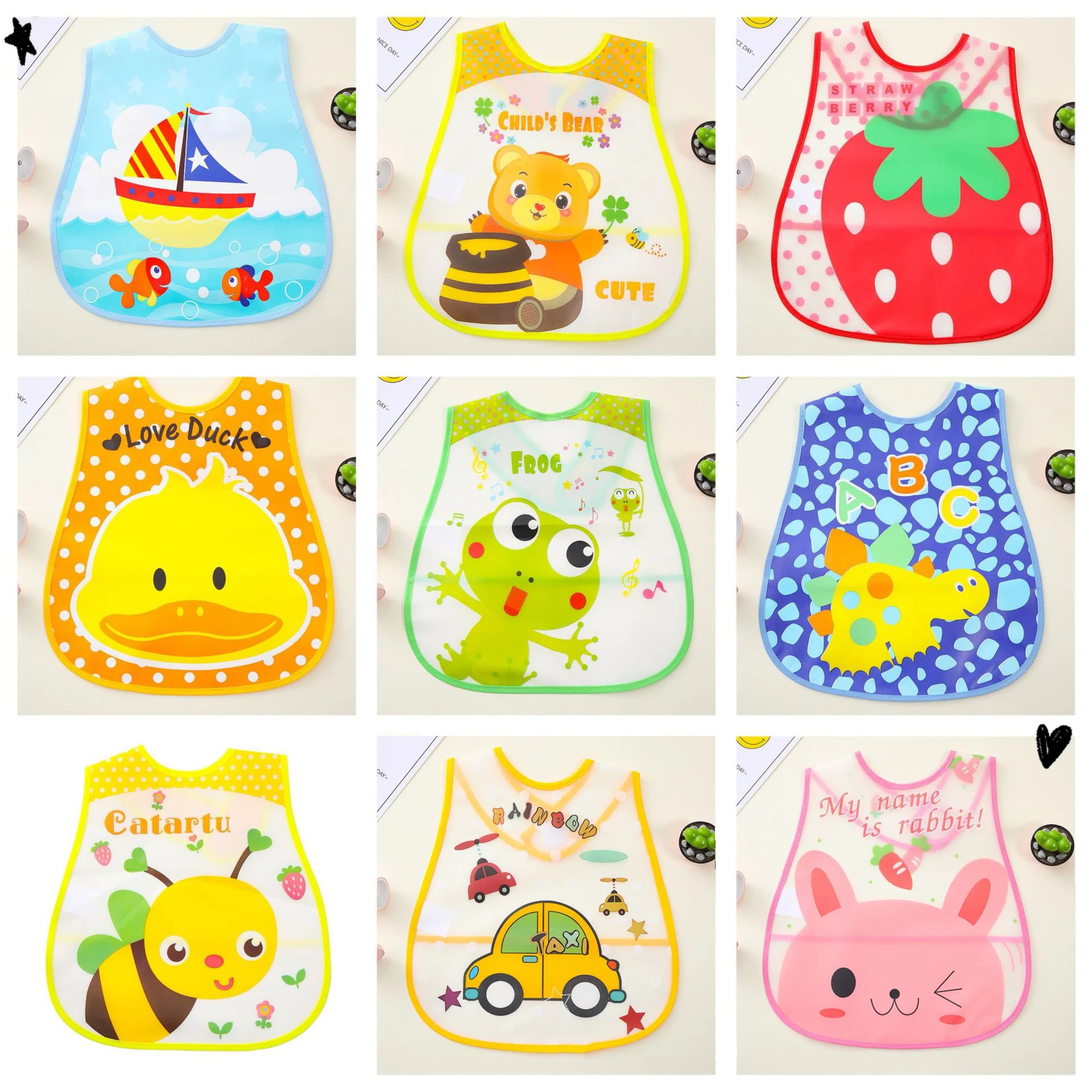 Babero impermeable reutilizable de dibujos animados para bebé - imagen 5