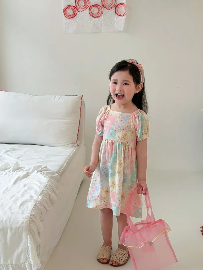 Vestido de verano para niña con mangas abullonadas arcoíris - imagen 4
