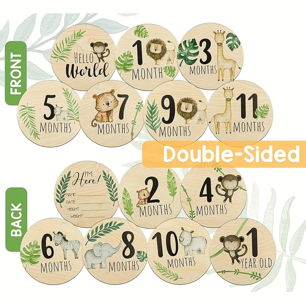 Tarjetas de hito mensuales de madera para bebé