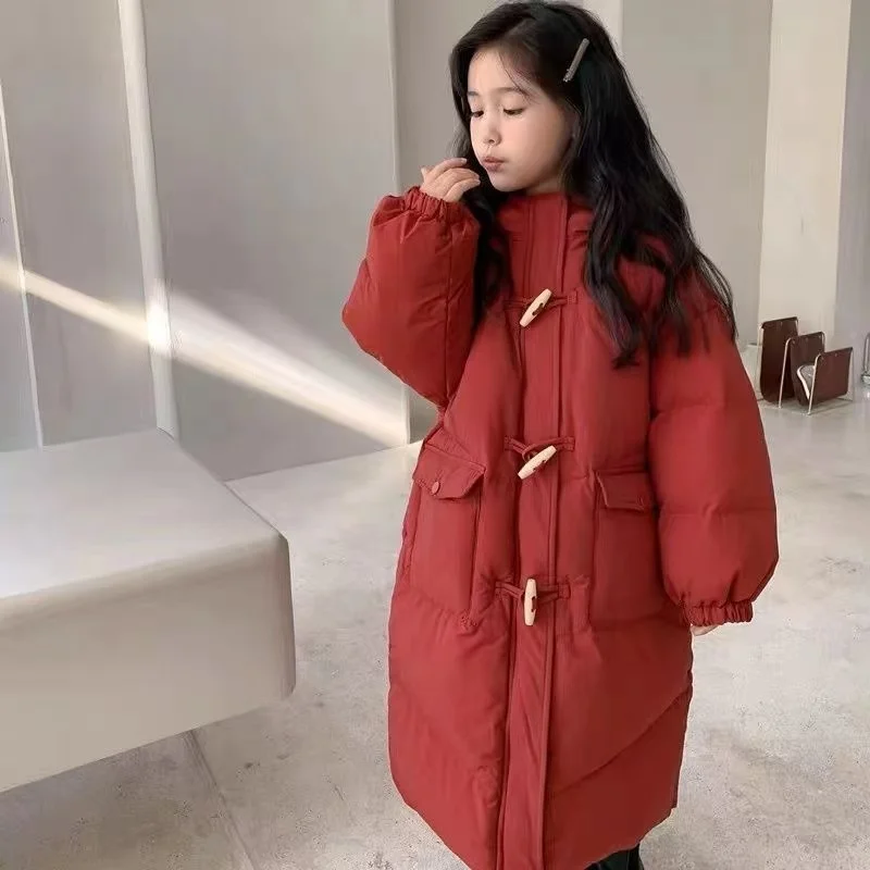Abrigo acolchado con capucha largo para niñas de invierno - imagen 2