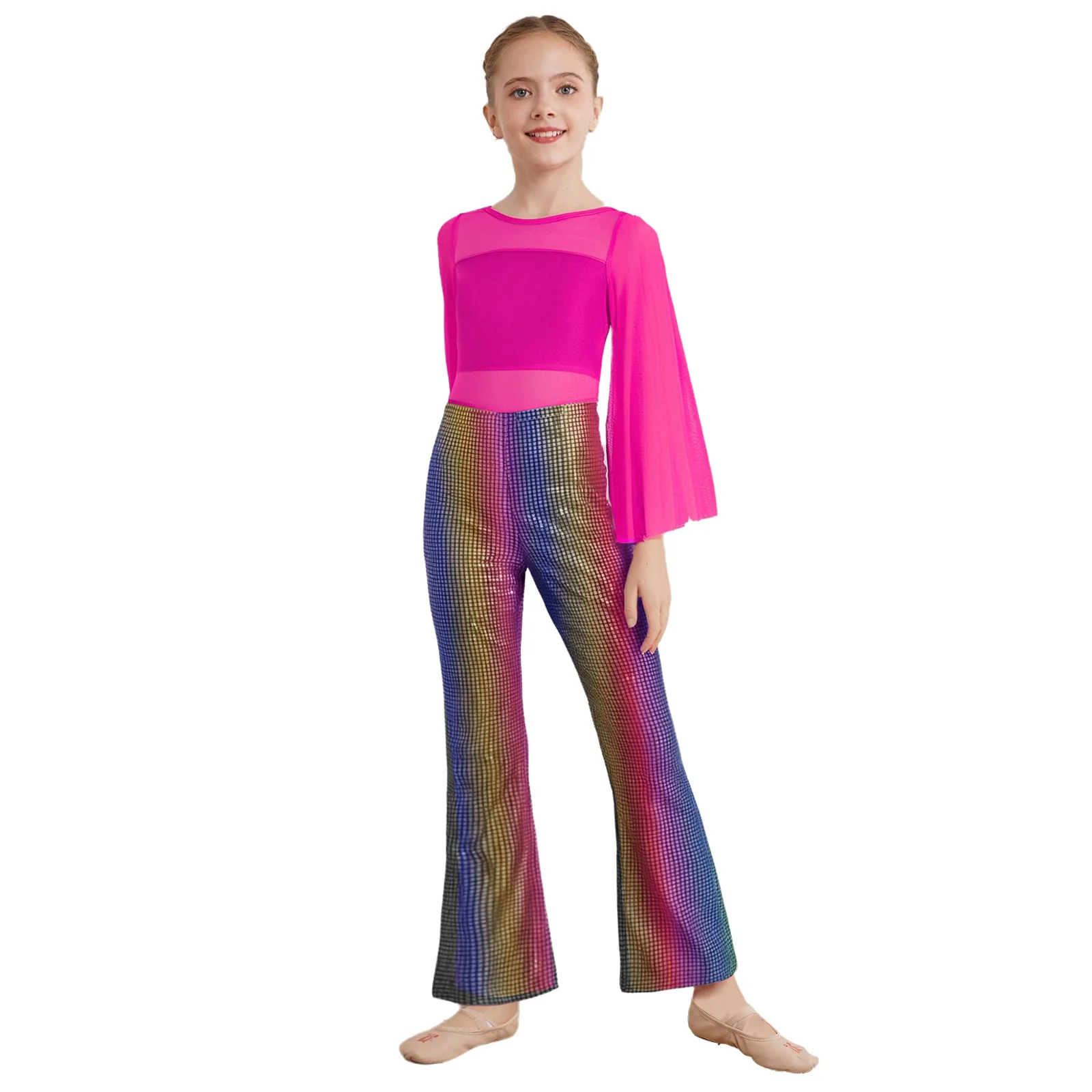 Diseño patchwork malla transparente mono baile niñas