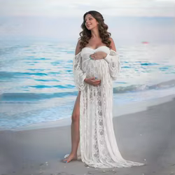 Vestido de maternidad encaje elástico con hombros descubiertos