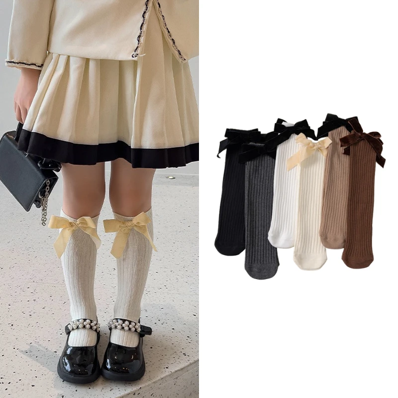 Calcetines altos de niña con lazo en punto acanalado estilo princesa - imagen 5