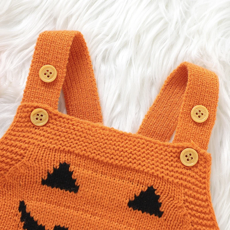 Mono de punto calabaza Halloween bebé – Traje unisex otoño invierno - imagen 2