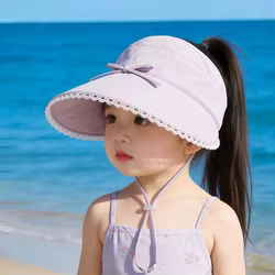 Sombrero de sol infantil con lazada y ala ancha, transpirable