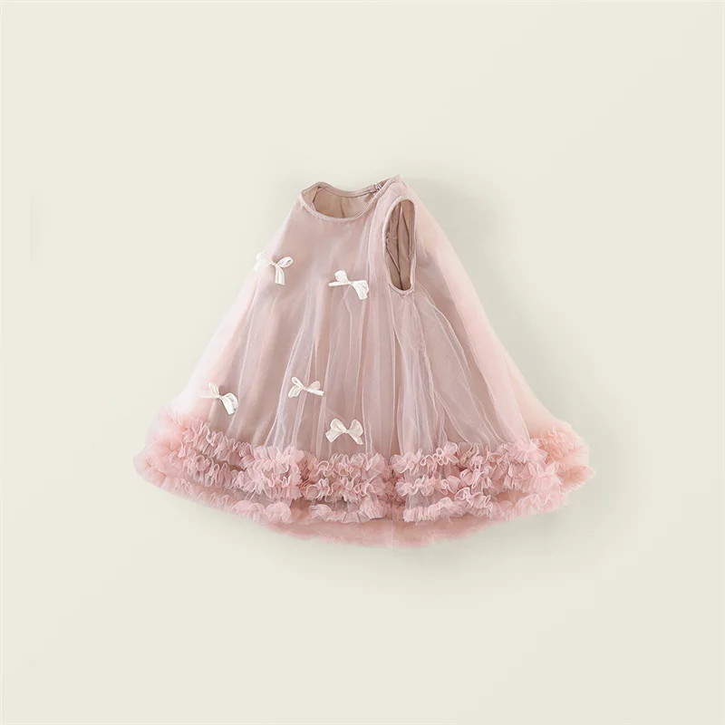 Vestido de verano en tul asimétrico para niñas con lazo - imagen 2