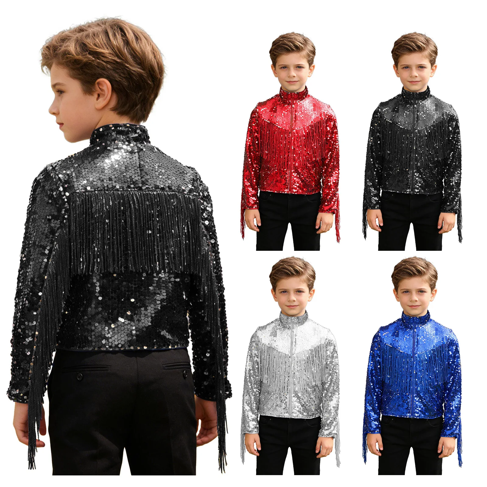 Chaqueta con lentejuelas y flecos estilo disco para niños manga larga - imagen 5