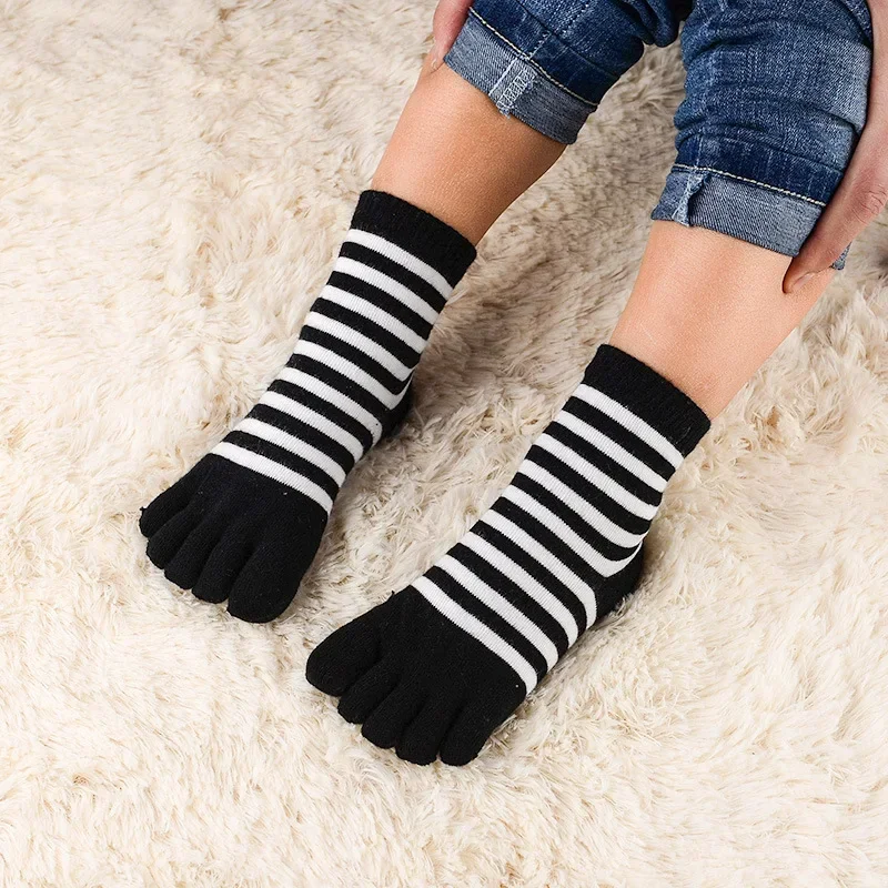 Calcetines a rayas de cinco dedos para niños – Algodón térmico