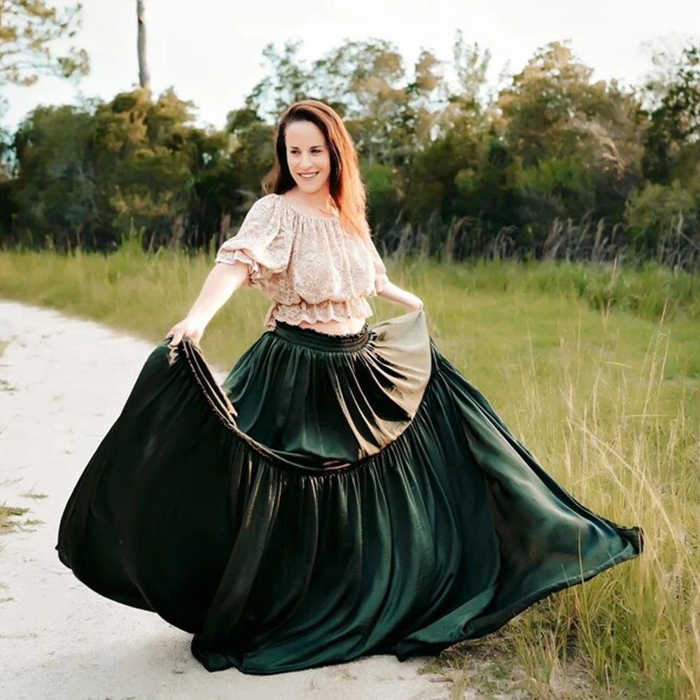 Vestido premamá bohemio de color albaricoque y verde para fotos - imagen 4