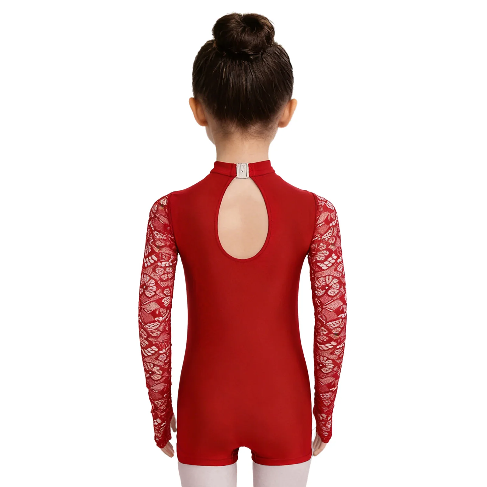 Maillot de ballet manga larga con encaje floral para niñas