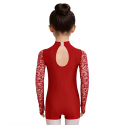 Maillot de ballet manga larga con encaje floral para niñas