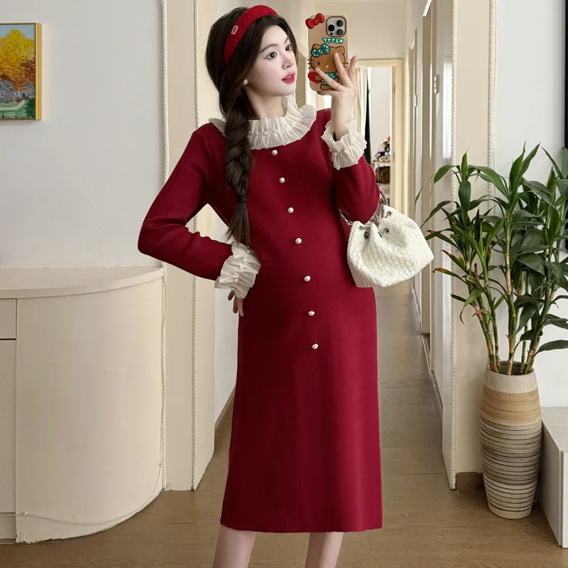 Vestido suéter de maternidad cuello alto para otoño invierno - imagen 4