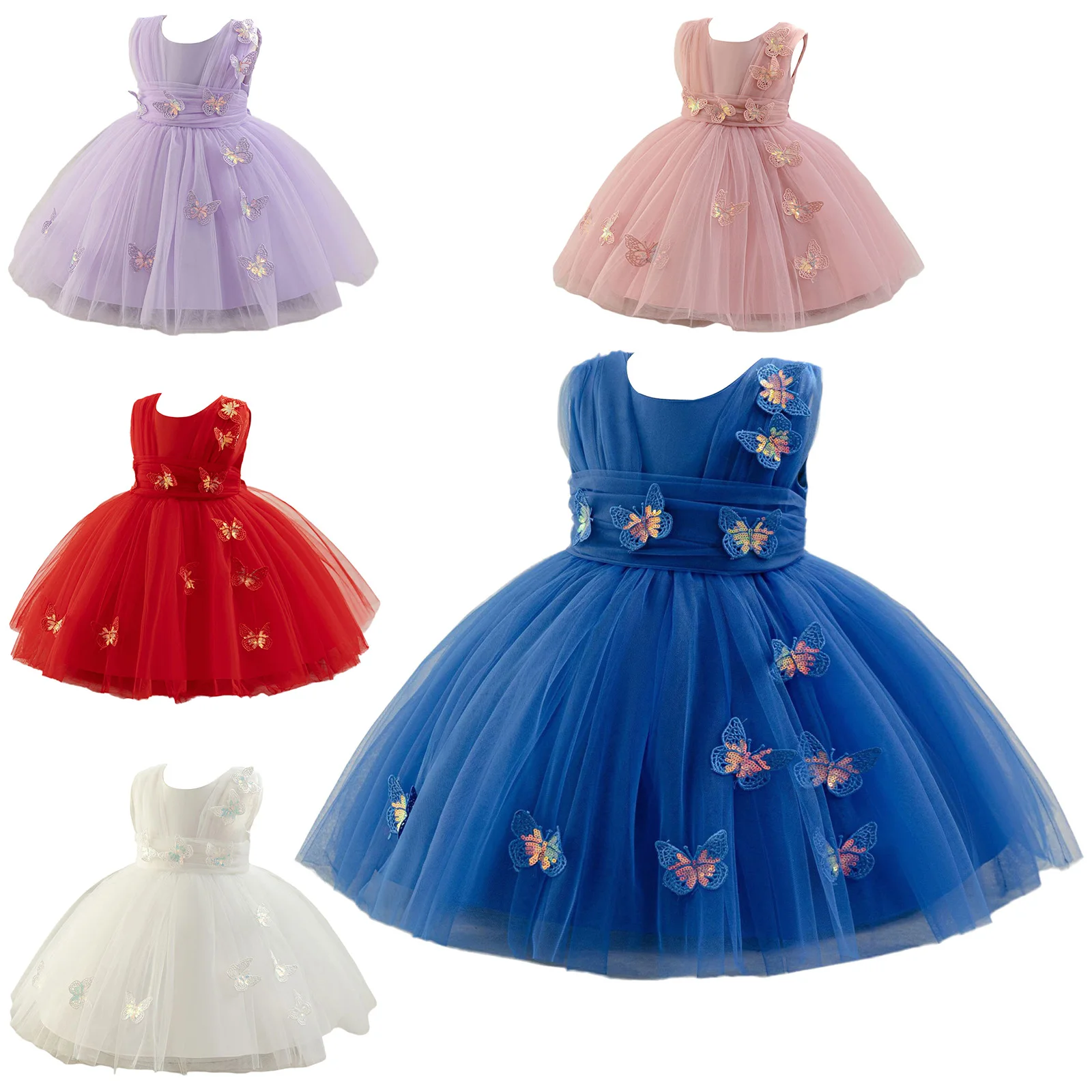 Vestido de princesa mariposa de tul fruncido sin mangas con cinturón - imagen 5