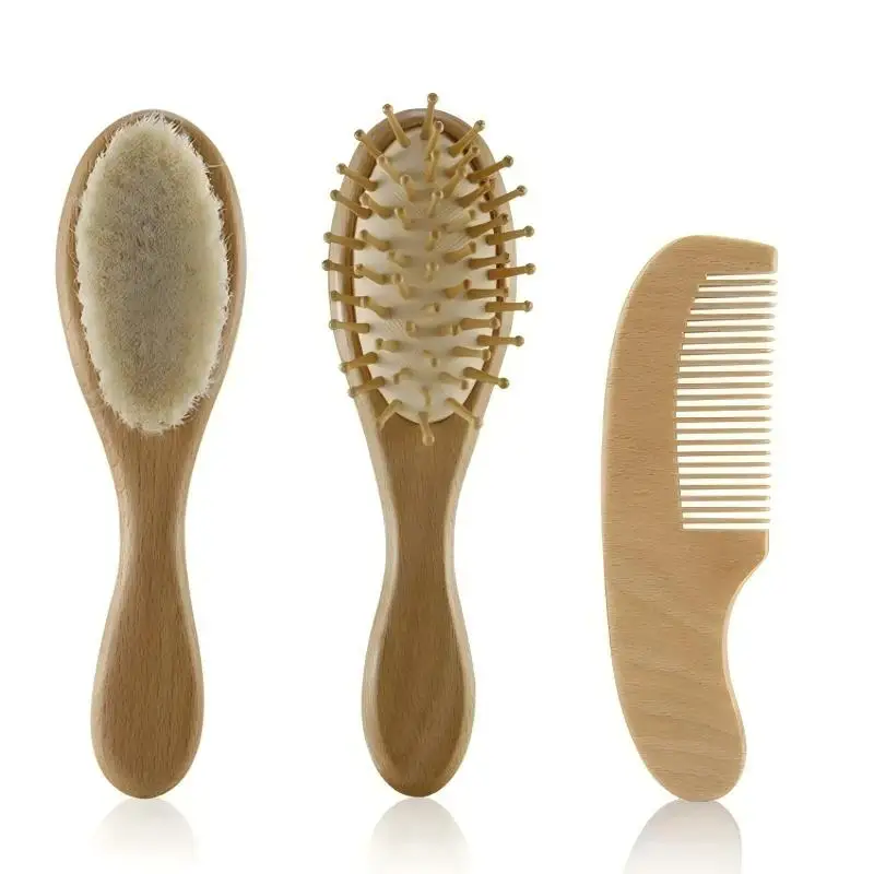 Cepillo y peine de madera natural para bebé - imagen 5