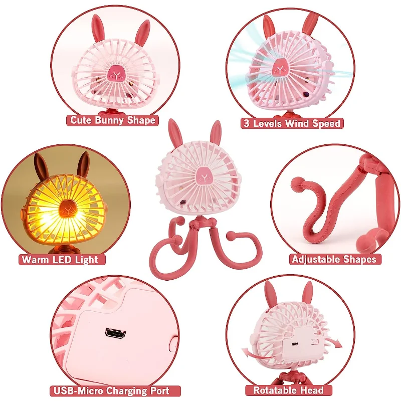Mini ventilador portátil para cochecito con diseño de conejito - imagen 4