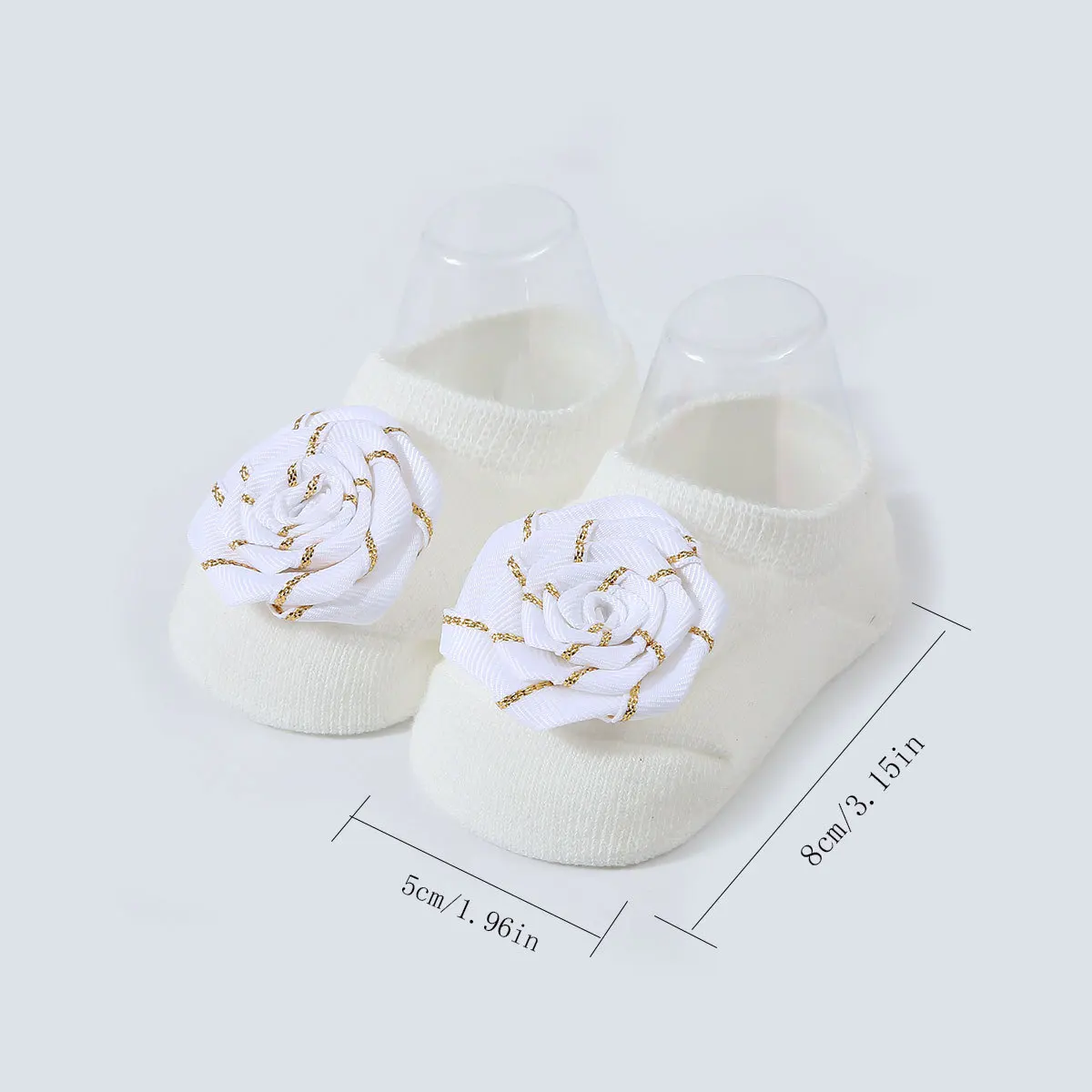 Calcetines antideslizantes para bebé – Algodón suave con flores acanaladas - imagen 3