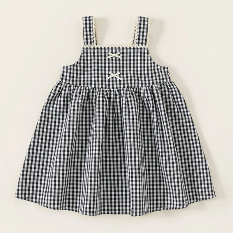 Vestido de bebé sin mangas con lazo y cuadros de verano para niña