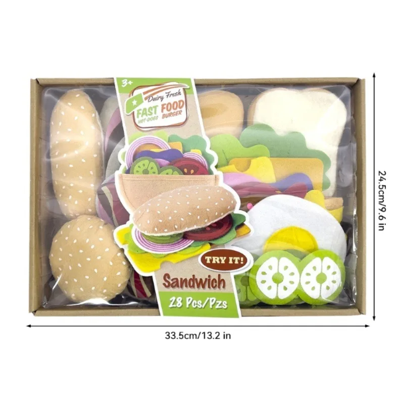 Juego de comida fieltro con sándwich y hamburguesa para niños - imagen 2