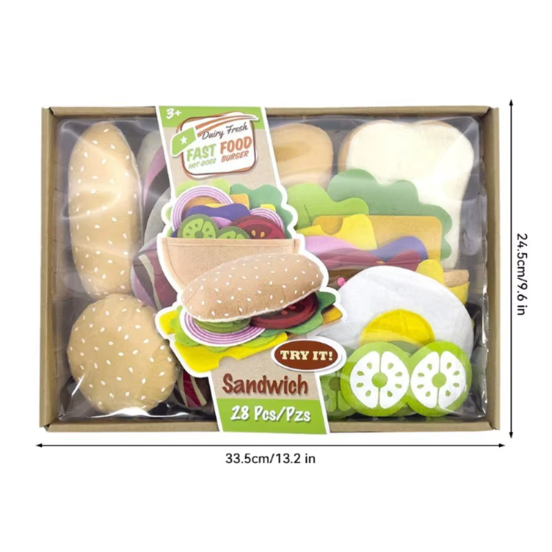 Juego de comida fieltro con sándwich y hamburguesa para niños - imagen 2