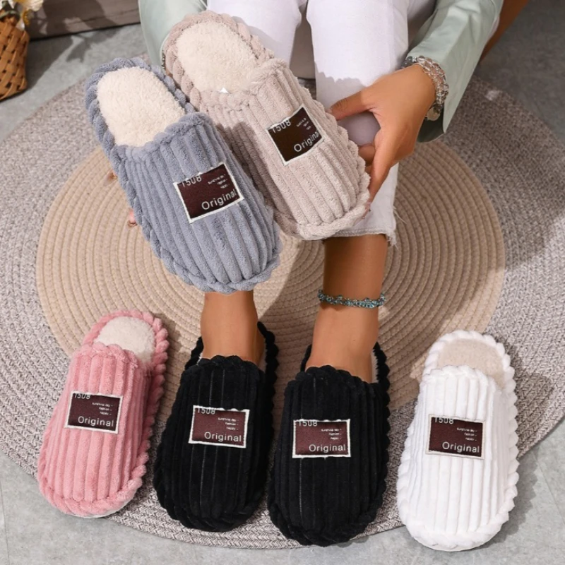 Zapatillas de invierno de pana cálidas antideslizantes para casa - imagen 4