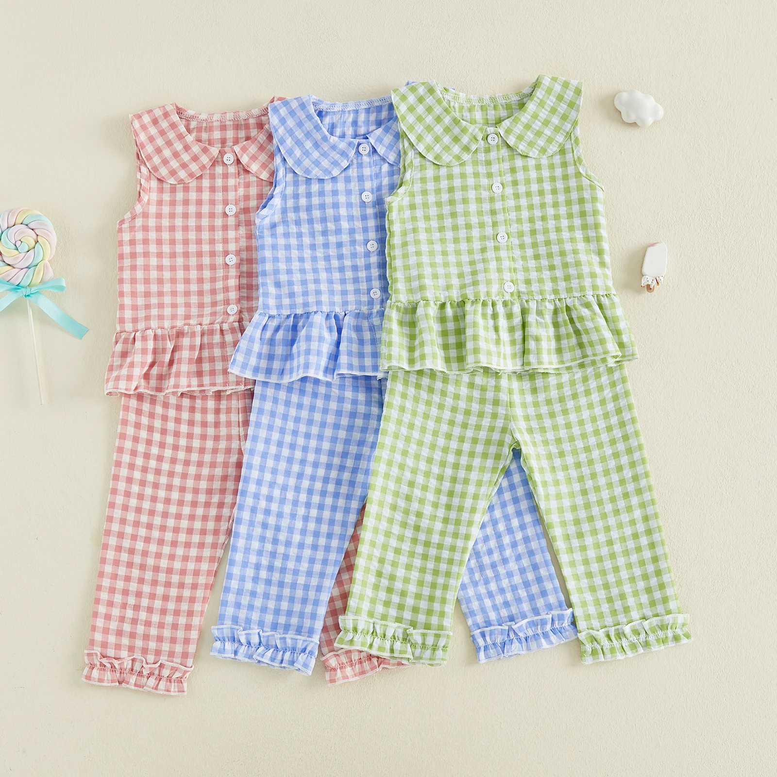 Conjunto verano niña: top sin mangas con volantes y pantalón a cuadros - imagen 4