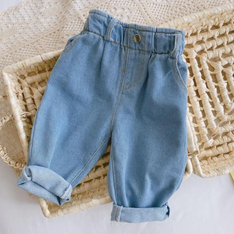 Pantalones vaqueros informales de cintura alta unisex para bebés y niños - imagen 4
