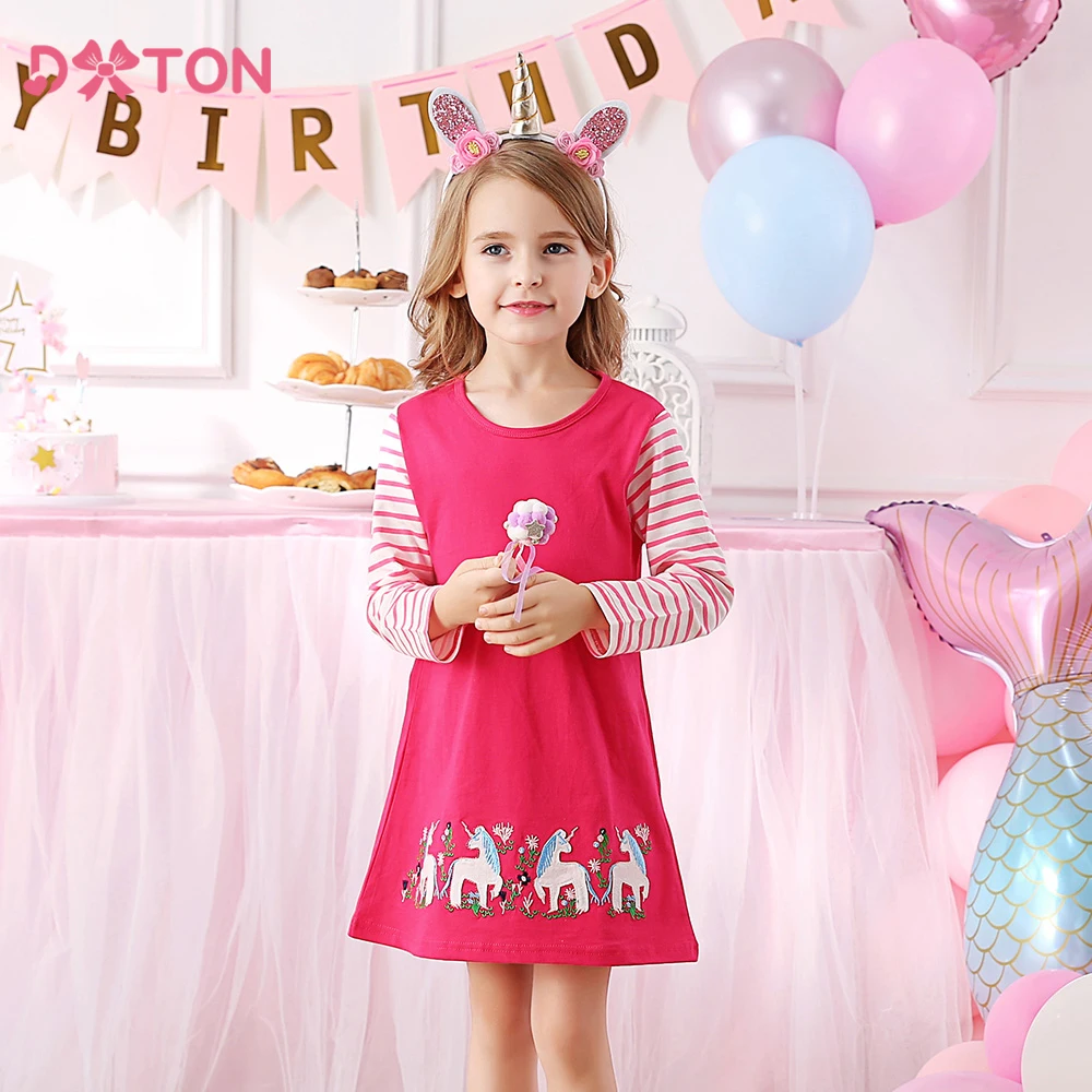 DXTON Vestido de invierno de algodón para niña a rayas manga larga - imagen 3