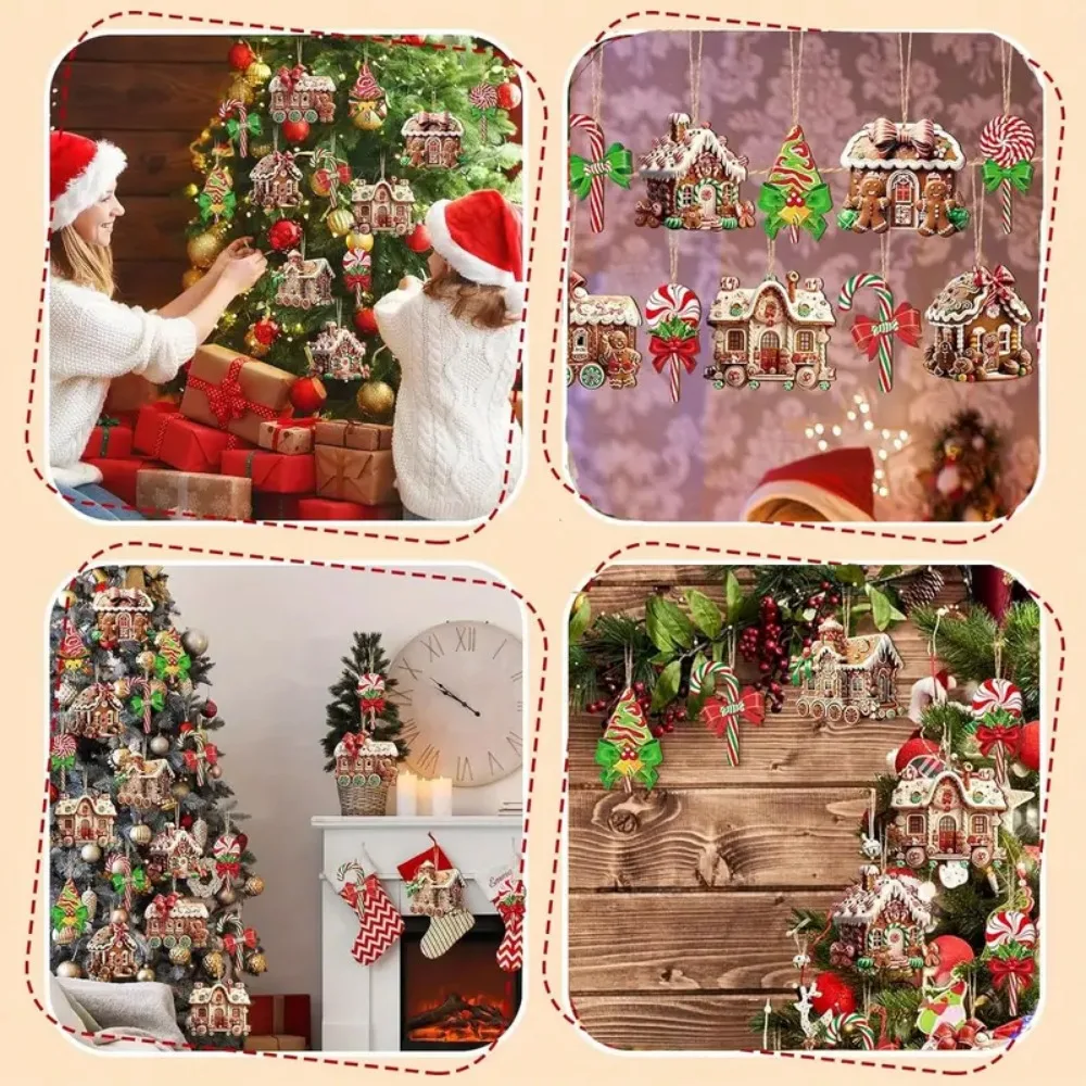 Adorno navideño colgante casa de jengibre madera - imagen 2