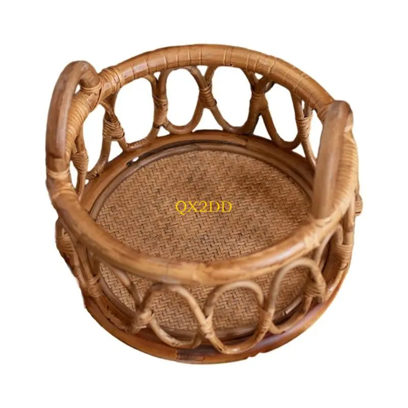 QX2D Cesta mimbre vintage para recién nacidos hecha a mano - imagen 4