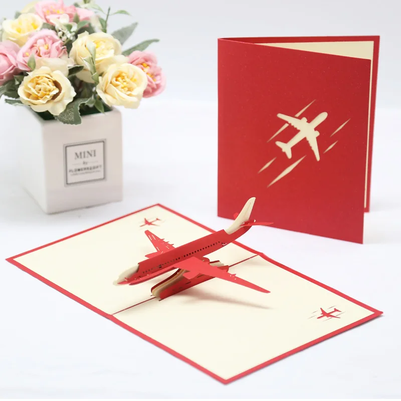 Tarjeta de felicitación estilo avión 3D vista frontal